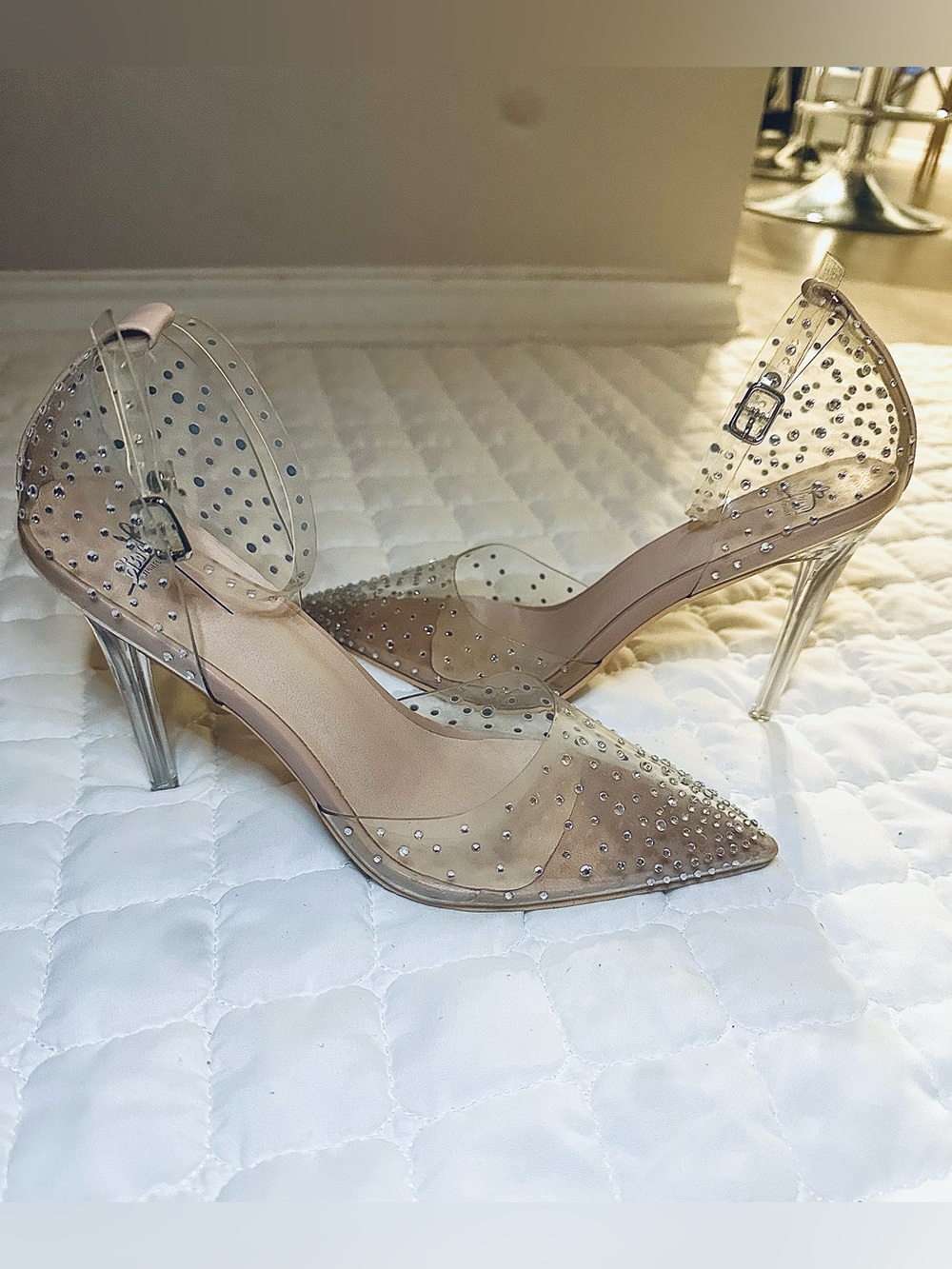 Clear Nude Pointed Rhinestone Heels